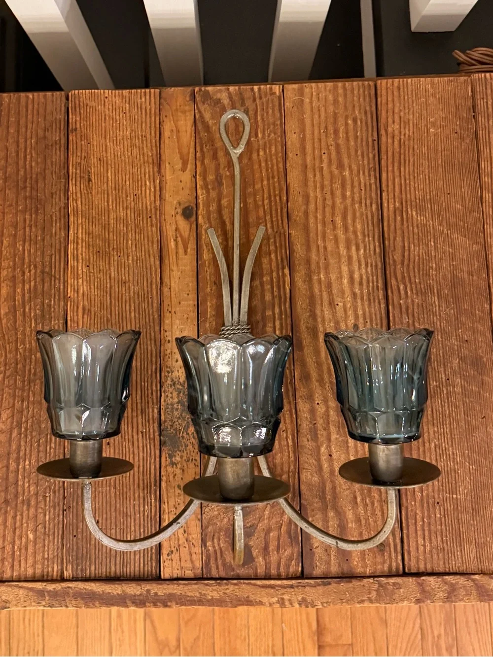 Three-Light Wall Sconce with Smoky Glass Shades